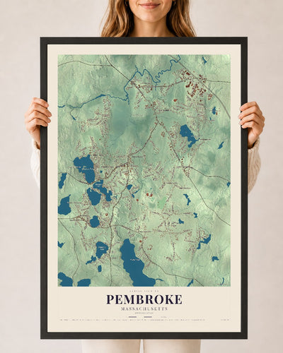 Pembroke, Massachusetts map print - 24 x 36 black Ayous wood frame