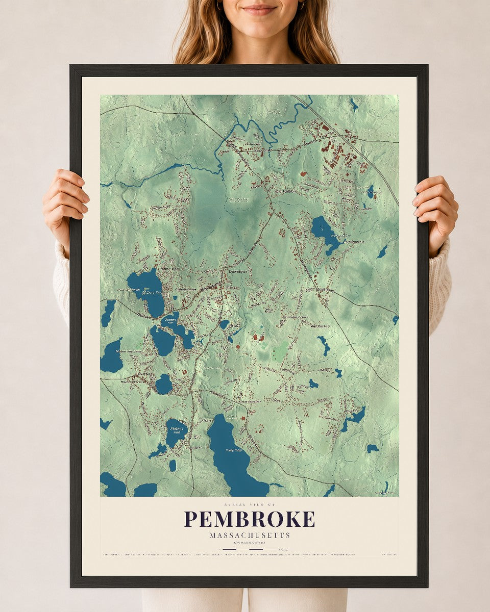 Pembroke, Massachusetts map print - 24 x 36 black Ayous wood frame