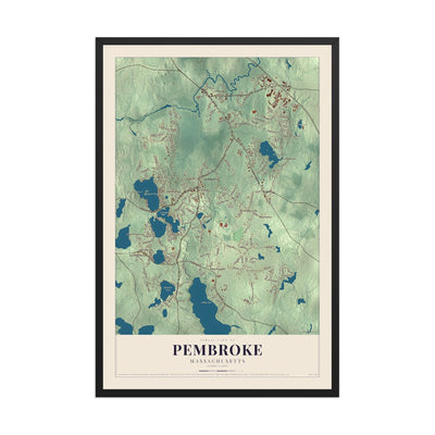 Map of Pembroke, Massachusetts, 12 x 18 inch print in a black wood frame