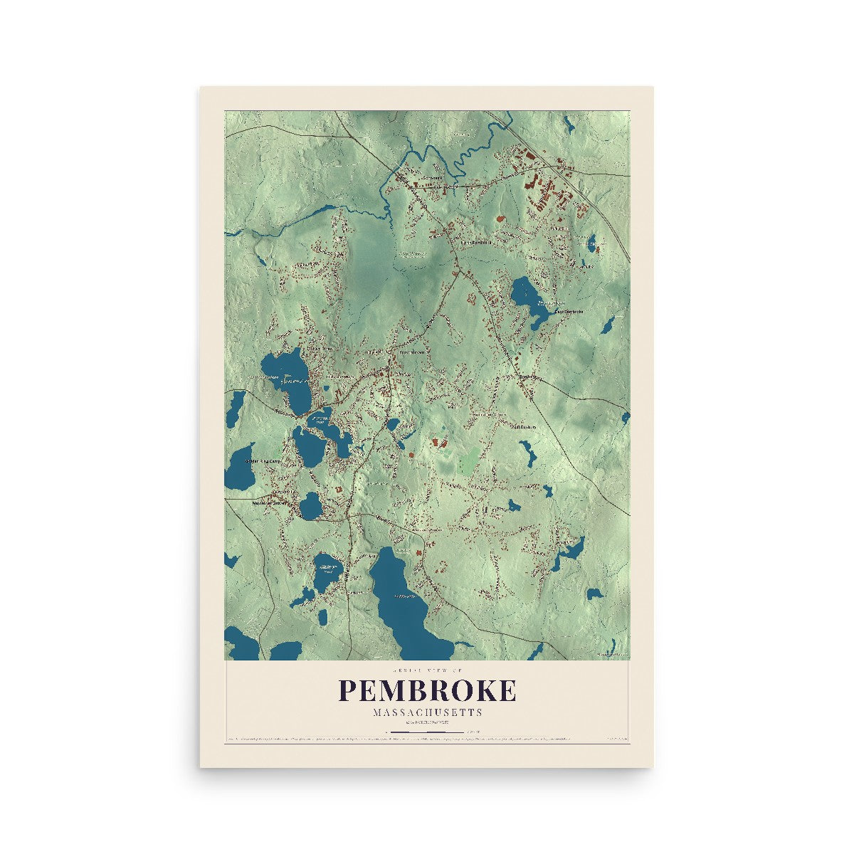 Map of Pembroke, Massachusetts, 12 x 18 inch unframed archival matte print