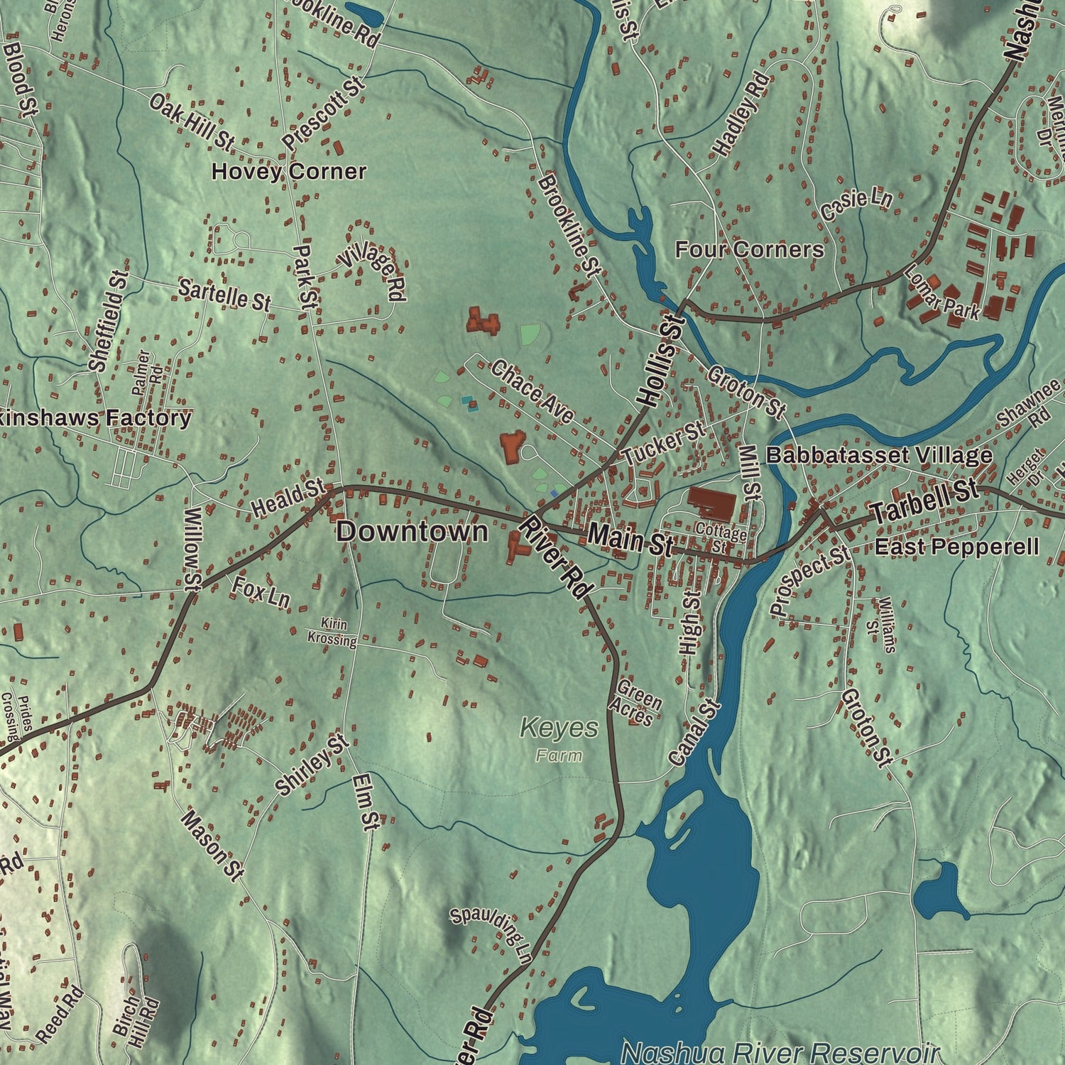 Street and neighborhood detail from the Pepperell, Massachusetts map