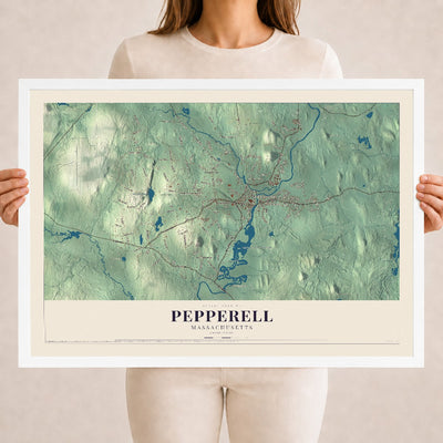 Pepperell, Massachusetts map print - 18 x 24 white Ayous wood frame