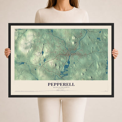 Pepperell, Massachusetts map print - 24 x 36 black Ayous wood frame