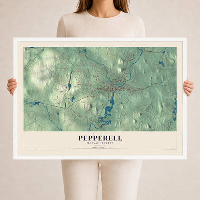 Pepperell, Massachusetts map print - 24 x 36 white Ayous wood frame