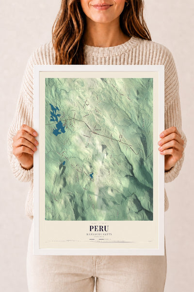 Peru, Massachusetts map print - 12 x 18 white Ayous wood frame