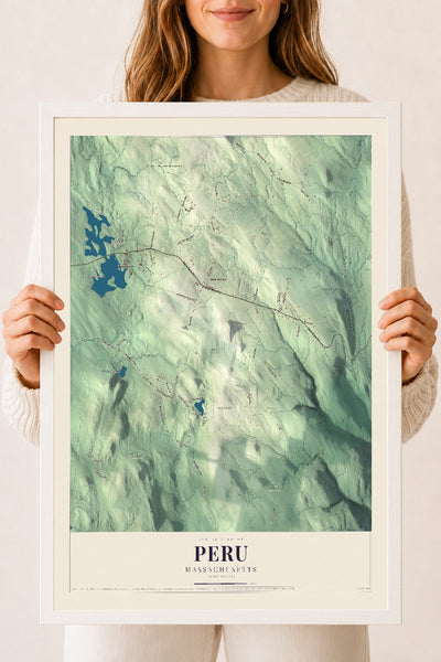 Peru, Massachusetts map print - 18 x 24 white Ayous wood frame