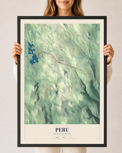 Peru, Massachusetts map print - 24 x 36 black Ayous wood frame