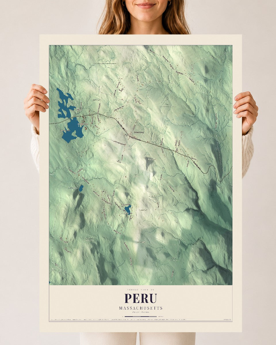 Peru, Massachusetts map print - 24 x 36 archival matte print