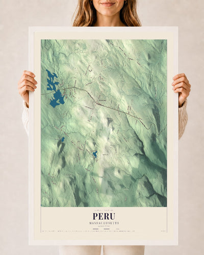 Peru, Massachusetts map print - 24 x 36 white Ayous wood frame