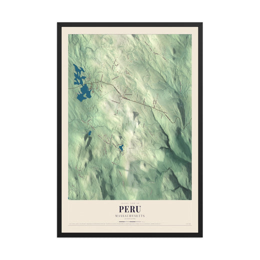 Map of Peru, Massachusetts, 12 x 18 inch print in a black wood frame