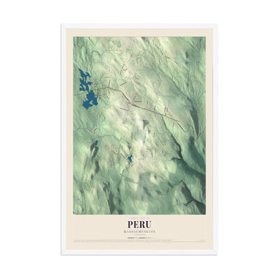 Map of Peru, Massachusetts, 12 x 18 inch print in a white wood frame