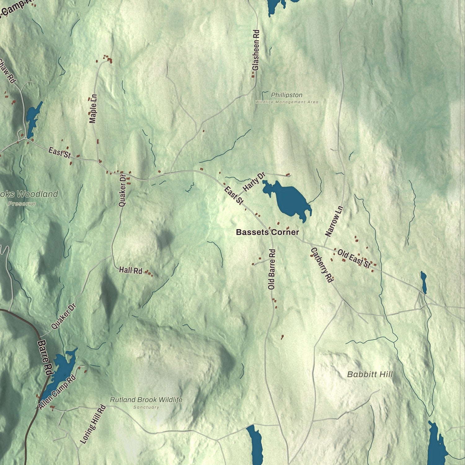 Street and neighborhood detail from the Petersham, Massachusetts map
