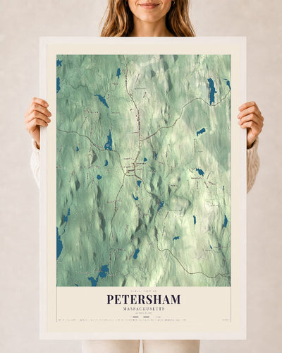 Petersham, Massachusetts map print - 24 x 36 white Ayous wood frame