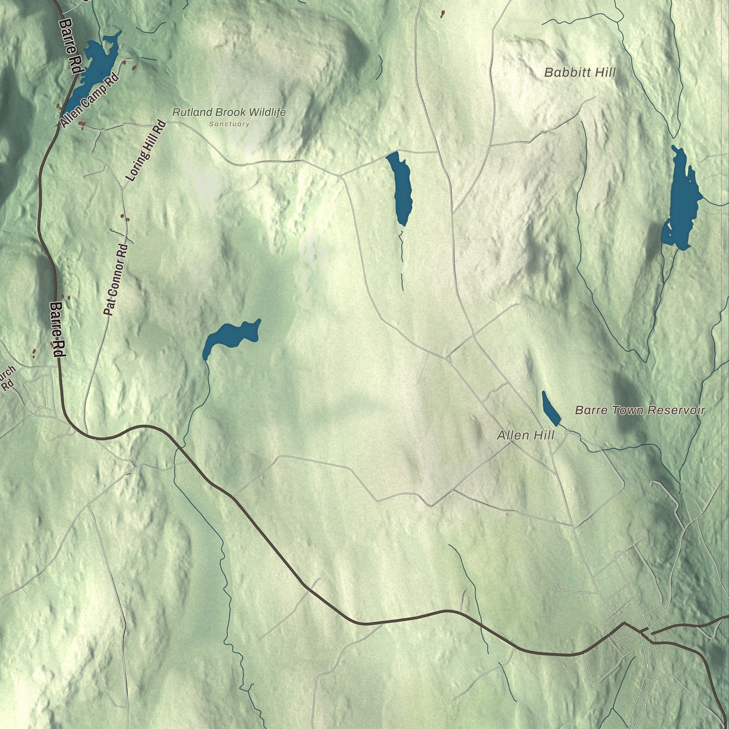 Terrain and local geography detail from the Petersham, Massachusetts map