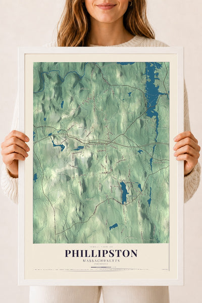 Phillipston, Massachusetts map print - 18 x 24 white Ayous wood frame