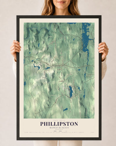 Phillipston, Massachusetts map print - 24 x 36 black Ayous wood frame