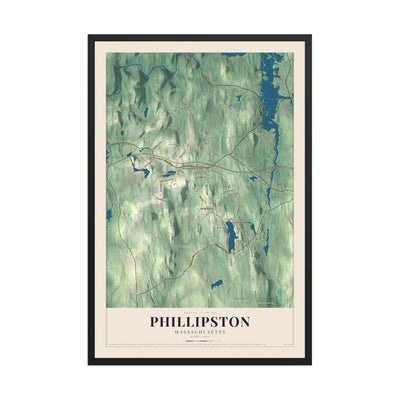 Map of Phillipston, Massachusetts, 12 x 18 inch print in a black wood frame