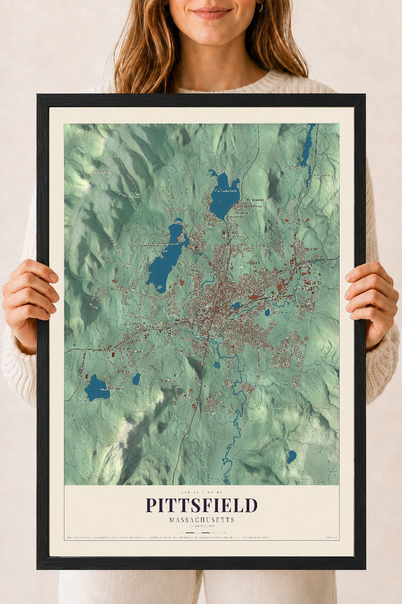 Pittsfield, Massachusetts map print - 18 x 24 black Ayous wood frame