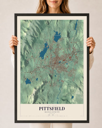 Pittsfield, Massachusetts map print - 24 x 36 black Ayous wood frame