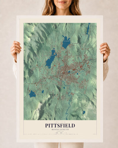 Pittsfield, Massachusetts map print - 24 x 36 white Ayous wood frame