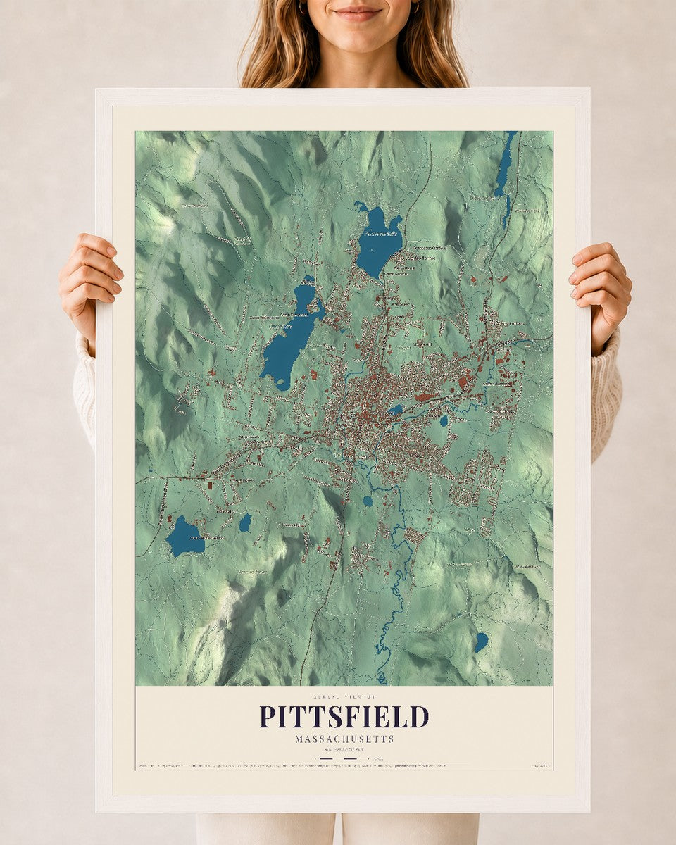 Pittsfield, Massachusetts map print - 24 x 36 white Ayous wood frame