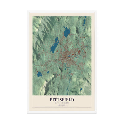Pittsfield, Massachusetts map print - 12 x 18 white Ayous wood frame