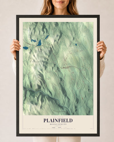 Plainfield, Massachusetts map print - 24 x 36 black Ayous wood frame