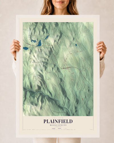 Plainfield, Massachusetts map print - 24 x 36 white Ayous wood frame