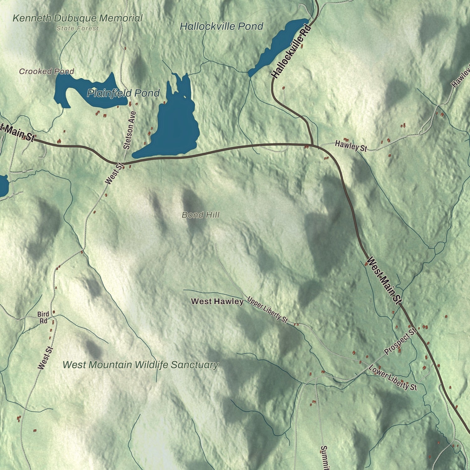Terrain and local geography detail from the Plainfield, Massachusetts map