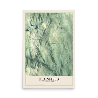 Map of Plainfield, Massachusetts, 12 x 18 inch unframed archival matte print