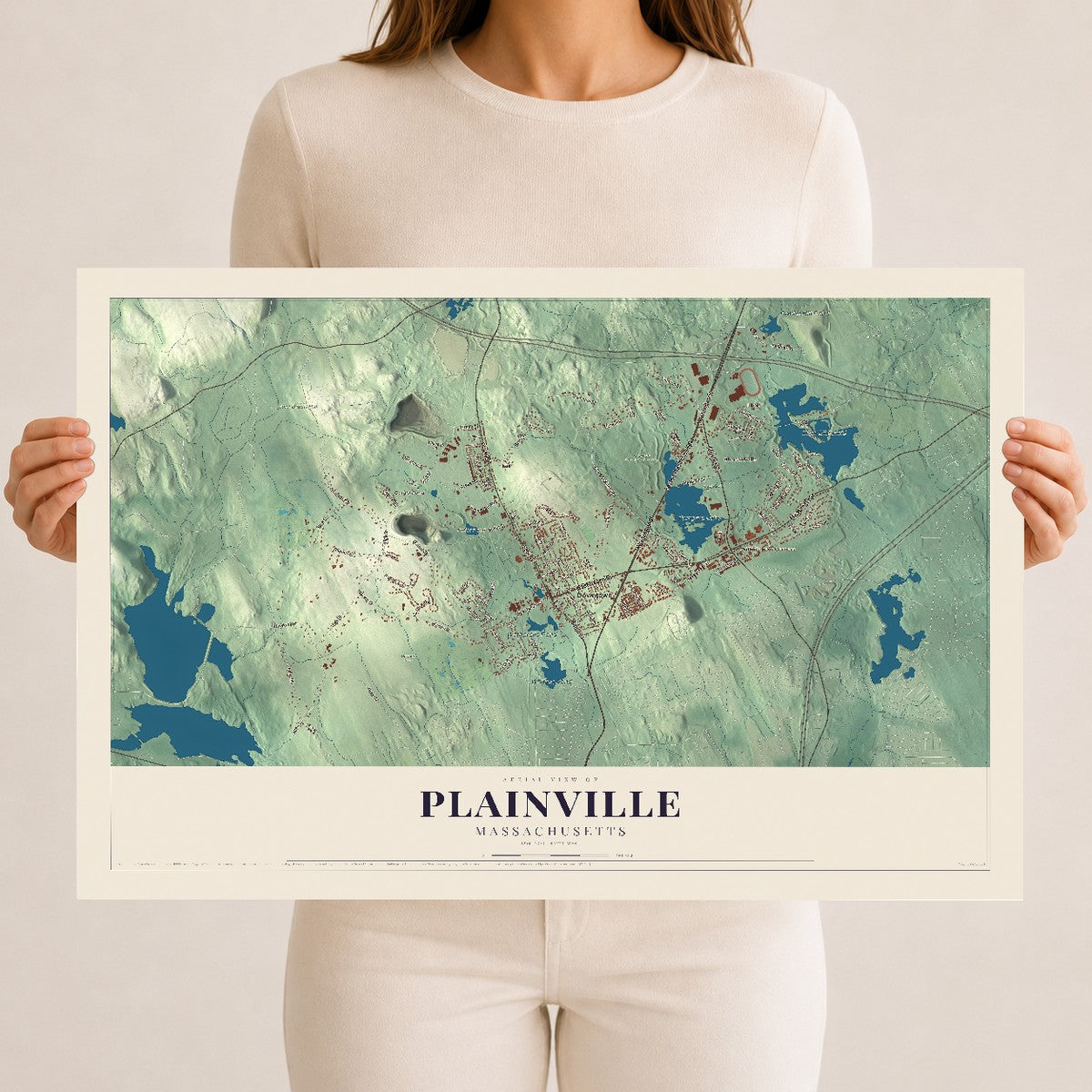 Plainville, Massachusetts map print - 12 x 18 archival matte print
