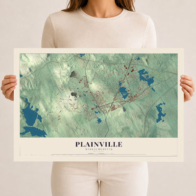 Plainville, Massachusetts map print - 12 x 18 archival matte print