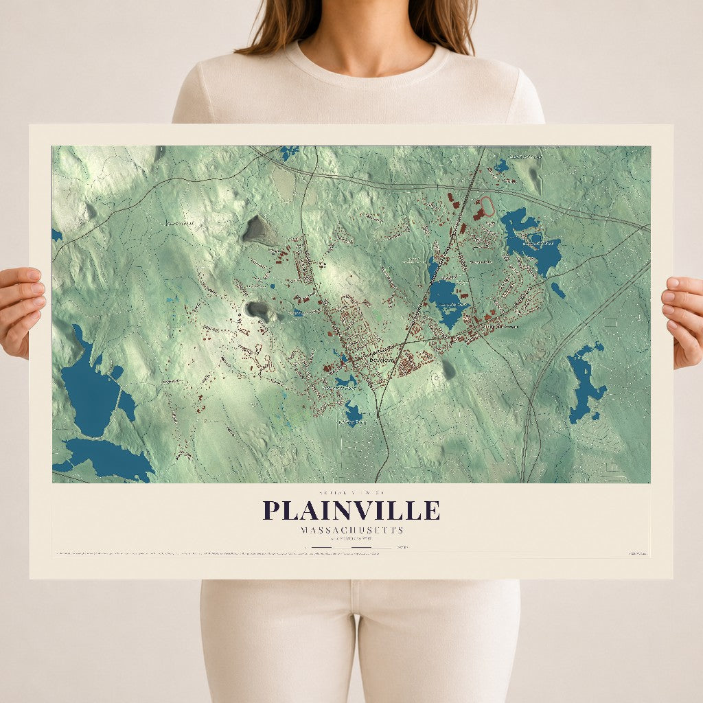 Plainville, Massachusetts map print - 18 x 24 archival matte print
