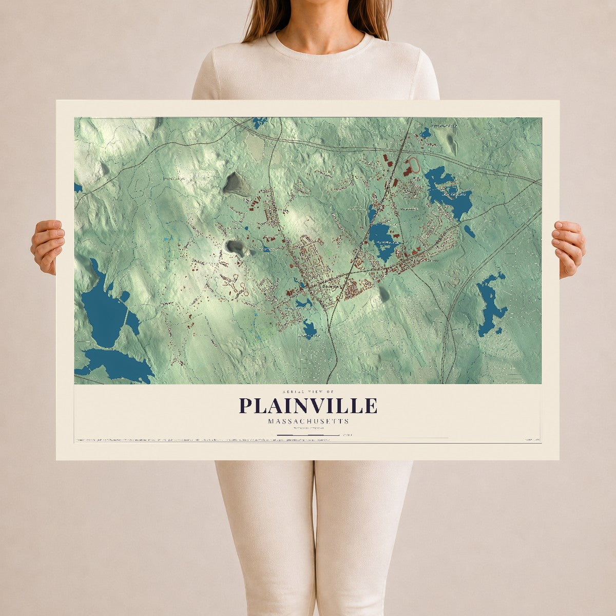 Plainville, Massachusetts map print - 24 x 36 archival matte print
