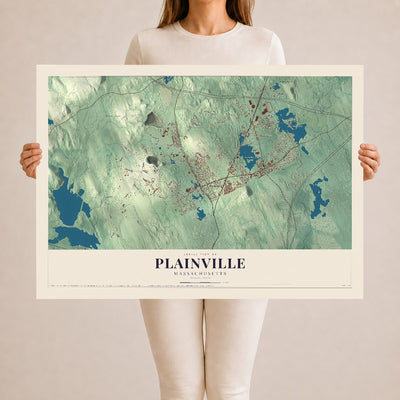 Plainville, Massachusetts map print - 24 x 36 archival matte print