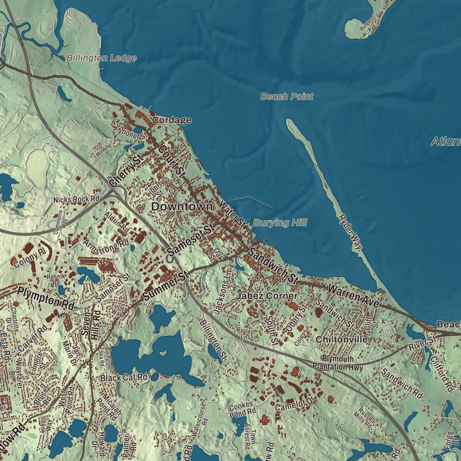 Street and neighborhood detail from the Plymouth, Massachusetts map