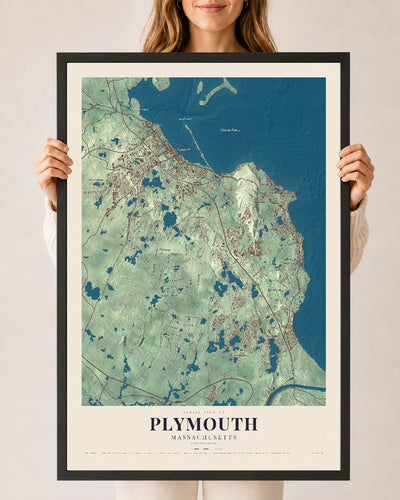 Plymouth, Massachusetts map print - 24 x 36 black Ayous wood frame