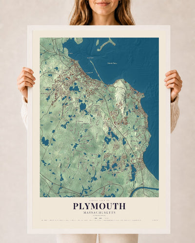 Plymouth, Massachusetts map print - 24 x 36 white Ayous wood frame
