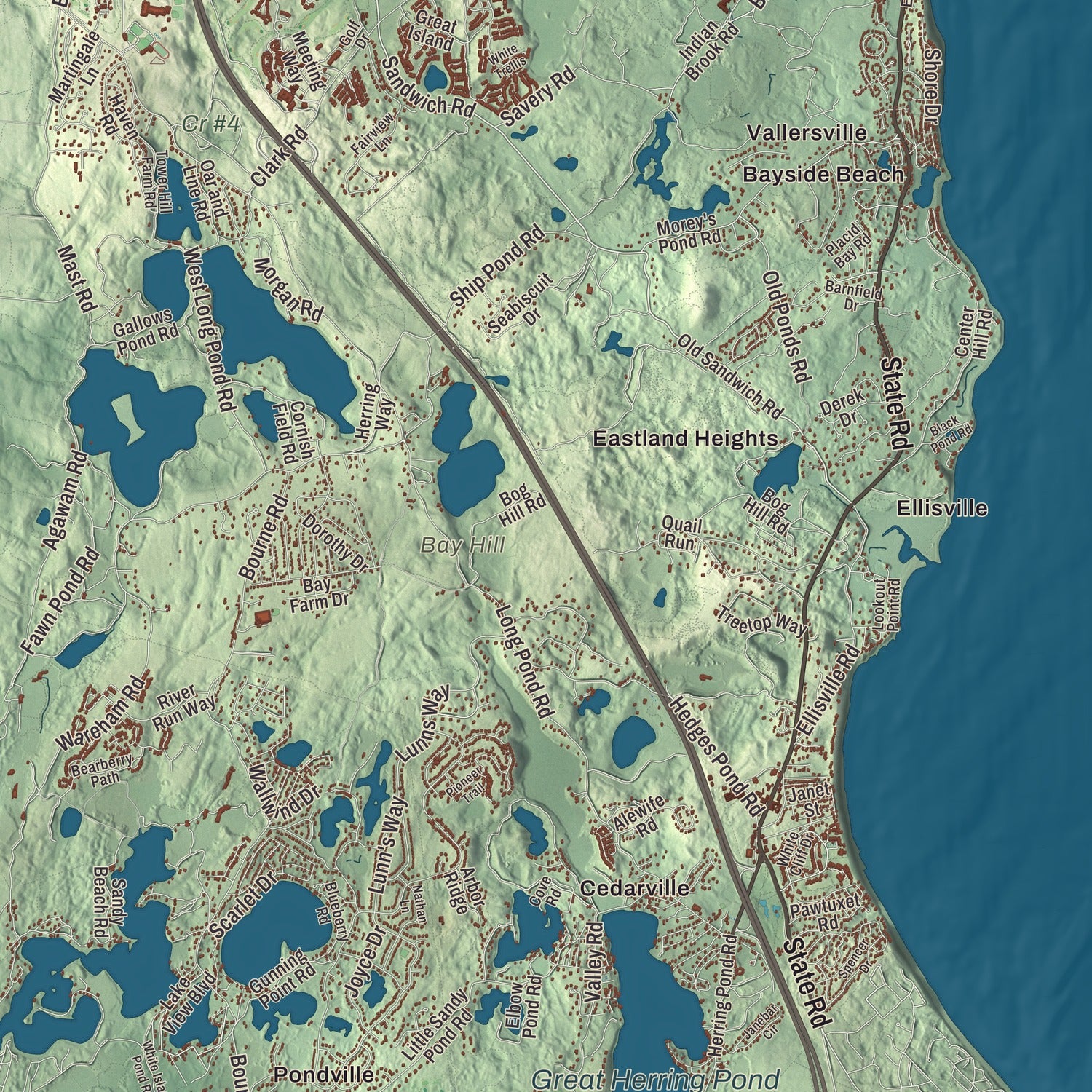 Terrain and local geography detail from the Plymouth, Massachusetts map