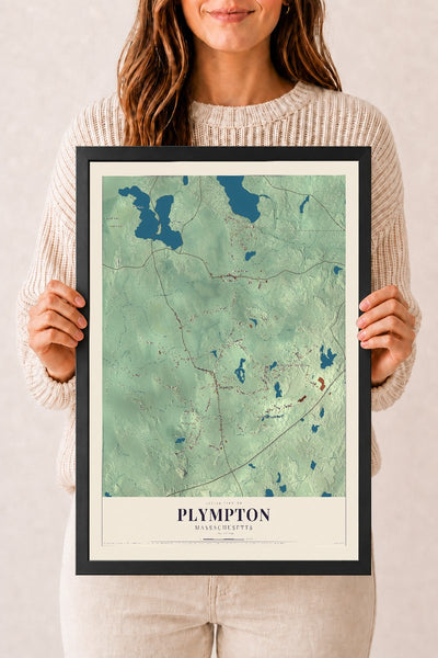 Plympton, Massachusetts map print - 12 x 18 black Ayous wood frame