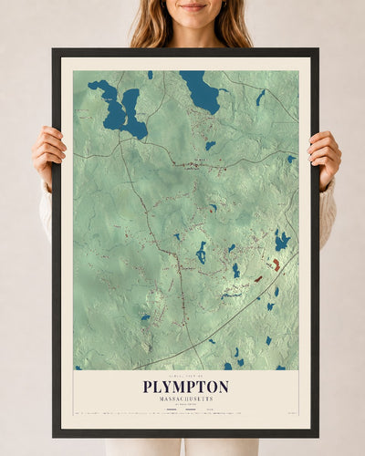 Plympton, Massachusetts map print - 24 x 36 black Ayous wood frame