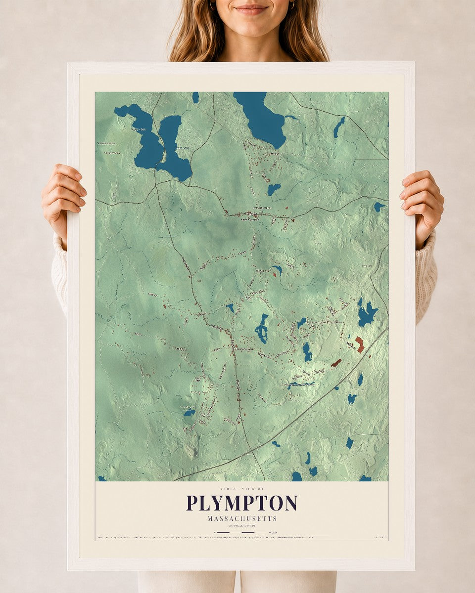 Plympton, Massachusetts map print - 24 x 36 white Ayous wood frame