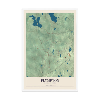 Map of Plympton, Massachusetts, 12 x 18 inch print in a white wood frame