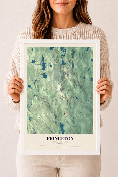 Princeton, Massachusetts map print - 12 x 18 white Ayous wood frame