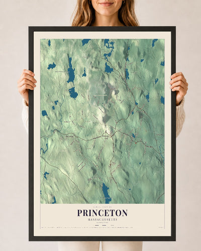 Princeton, Massachusetts map print - 24 x 36 black Ayous wood frame