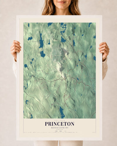 Princeton, Massachusetts map print - 24 x 36 white Ayous wood frame
