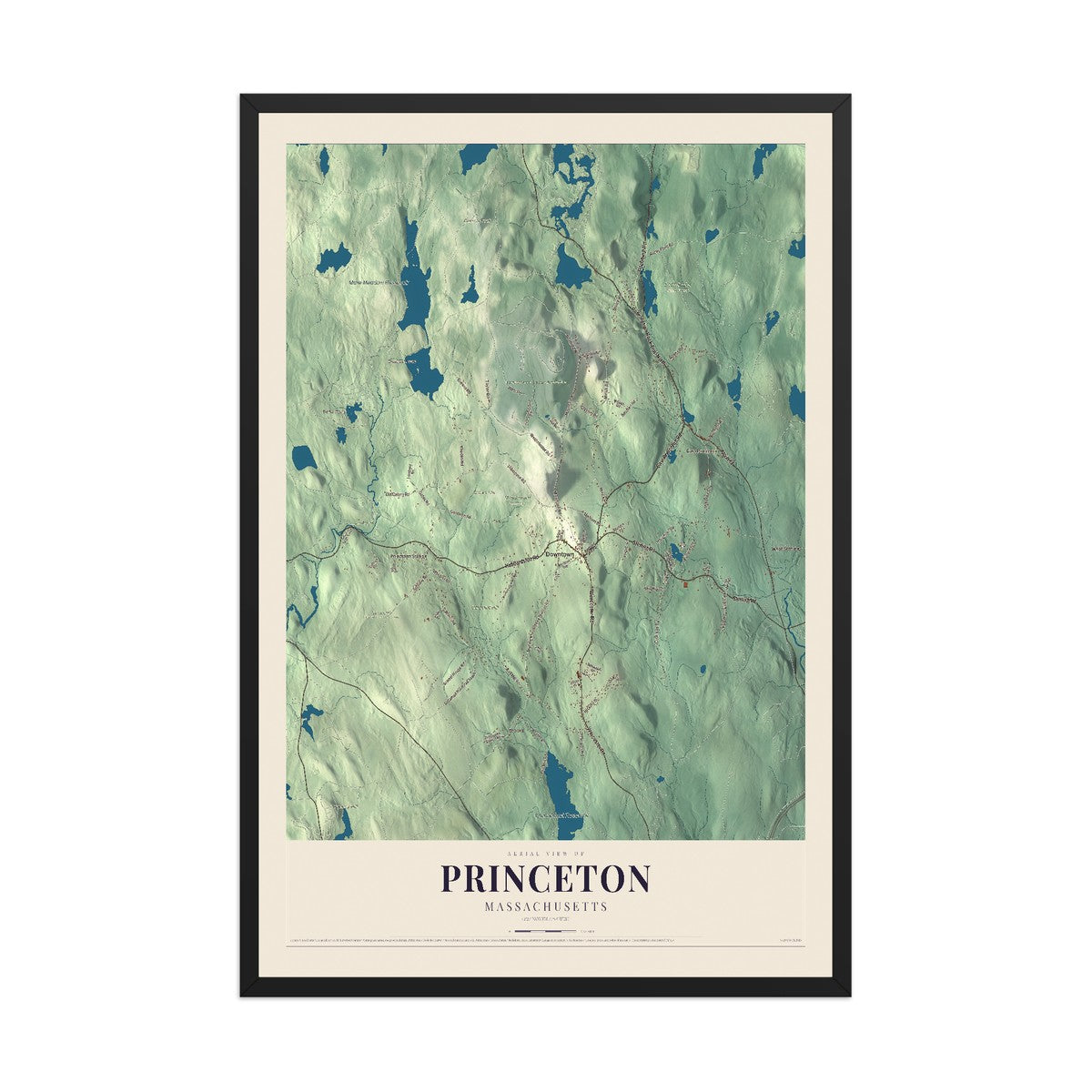Map of Princeton, Massachusetts, 12 x 18 inch print in a black wood frame