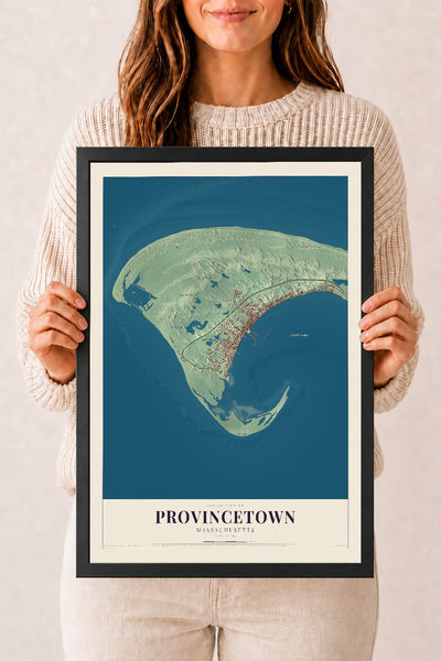 Provincetown, Massachusetts map print - 12 x 18 black Ayous wood frame