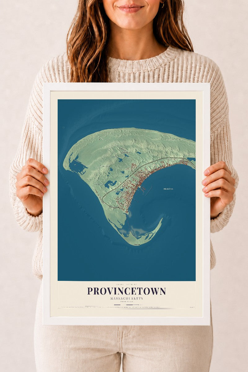 Provincetown, Massachusetts map print - 12 x 18 white Ayous wood frame