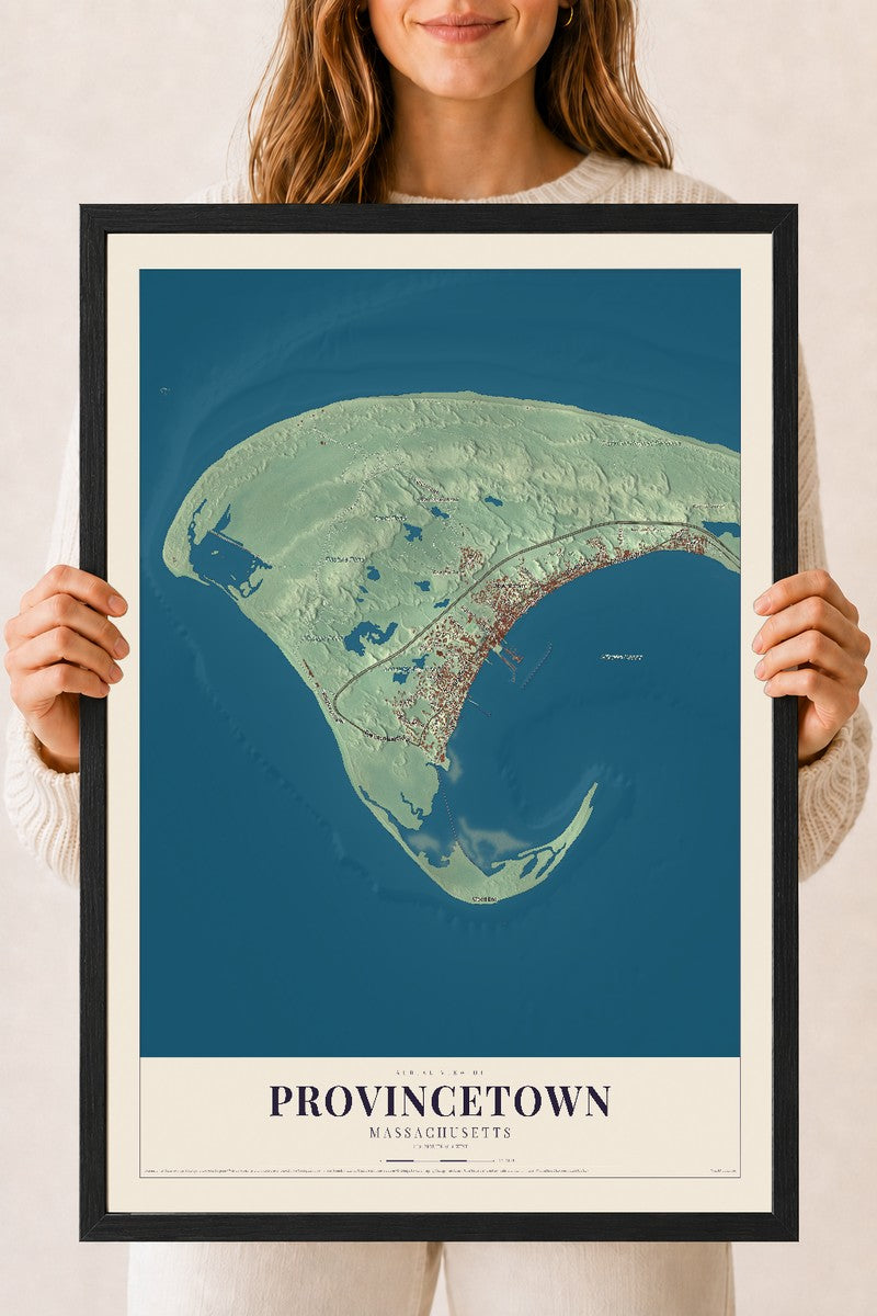 Provincetown, Massachusetts map print - 18 x 24 black Ayous wood frame